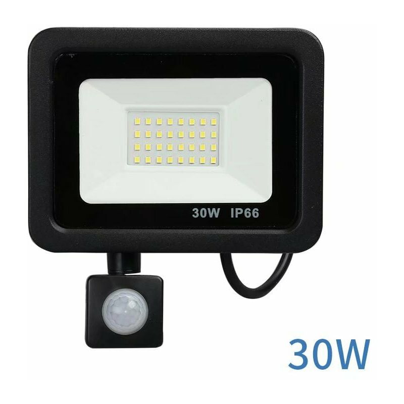 30W, noir, lumière d'inondation de détection de corps humain, lumière d'inondation extérieure imperméable, lumière d'inondation de led, appropriée à