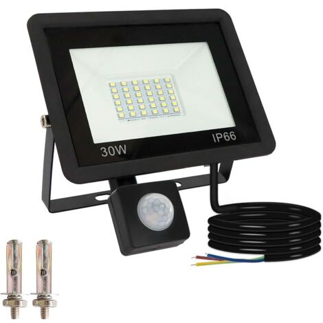 30W Projecteur LED Exterieur Detecteur de Mouvement, 3000LM 6000K Blanc Froid Spot LED Extérieur avec Detecteur, Eclairage de Sécurité Extérieur Etanche IP66 pour Garage, Jardin, Patio