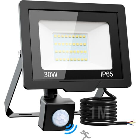 30W Projecteur LED Exterieur Detecteur de Mouvement, 6500K/3000LM Étanche Spot LED Extérieur, Eclairage Exterieur pour Patio Jardin Garage Cour Entrepôt Blanc Froid