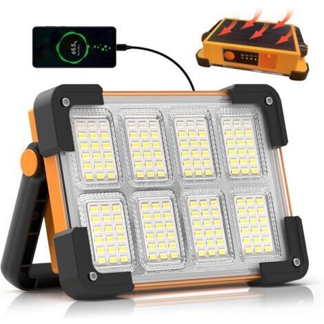30W Projecteur LED Rechargeable,Projecteur LED Chantier Portable Solaire & Batterie Rechargeable,4 Modes 5400mAh Lampe de Travail Pour Camping, Chantier, Garage, Atelier