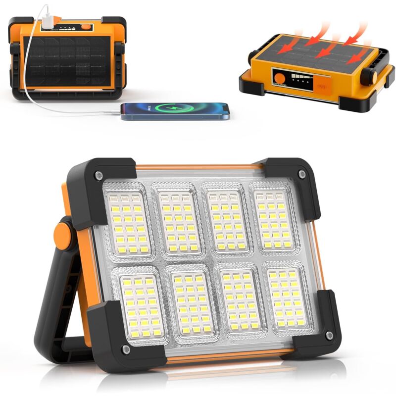 30W Projecteur LED Rechargeable,Projecteur LED Chantier Portable Solaire & Batterie Rechargeable,4 Modes 5400mAh Lampe de Travail Pour Camping,