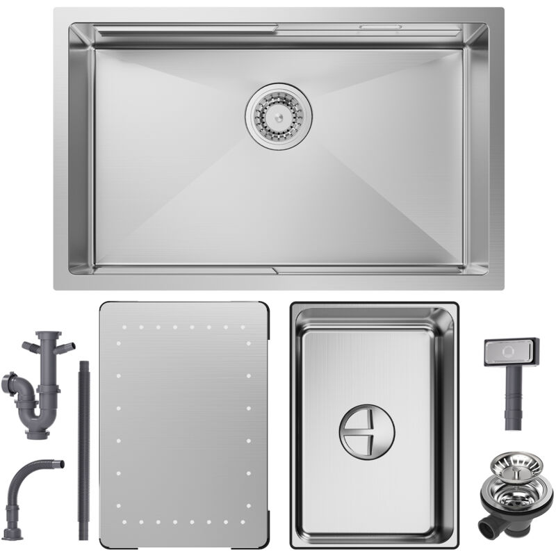 Cecipa - vier 1 Bac 70x44x21CM Évier Cuisine Évier à Encastrer en Acier Inoxydable Brossé Évier Cuisine avec Egouttoir et Vasque