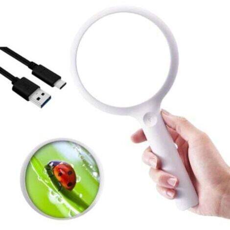 30x/60x Reading Magnifier with 33 LEDs, LED Magnifier, Giant Magnifier, USB Rechargeable, for Seniors, White