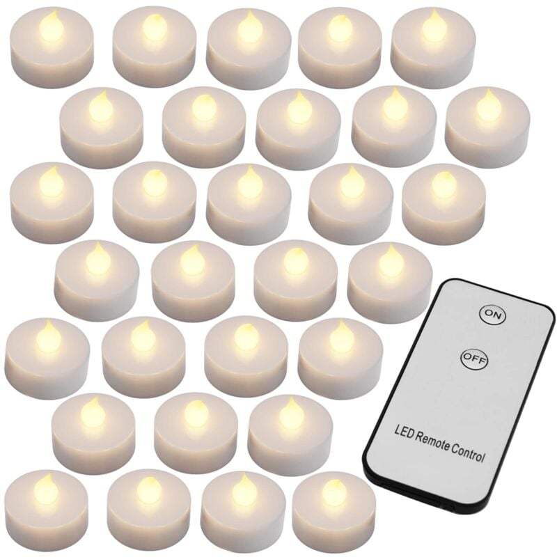 MONZANA® 30x Bougie LED chauffe plat sans flamme alimentation par piles télécommande inclue décoration Noël blanc chaud