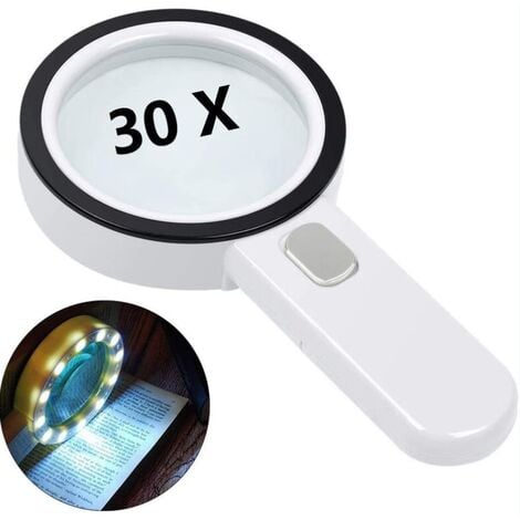 GALOZZOIT 30X Leselupe Handlupe mit Licht 13 Led Beleuchtet zum Lesen, 125mm groß Lese Lupe Lesehilfe für Kleingedruckten, Prüfen, Schmuck, Münzen, Briefmarken, Karten, Handwerk, Hobbie