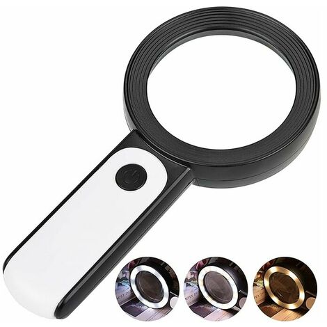 30X Lighted Reading Magnifier，Large Handheld Magnifying Glass with 18 LEDs, Portable Pocket Magnifier, Magnifying Magnifier with 3 Modes, Lighted Magnifier - with Lens Cloth (Black)