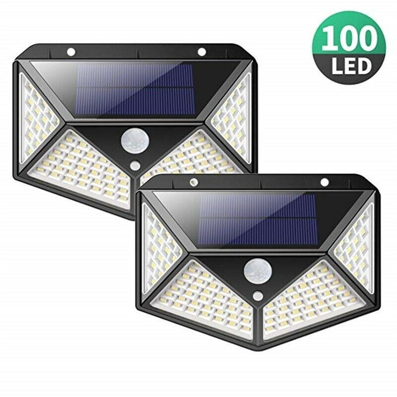Lampe Solaire Extérieur【Version Puissante 2 Pack】100 LED 2200 mAh éclairage Extérieur étanche 270° lumière Solaire Détecteur de Mouvement 180 ° Spot