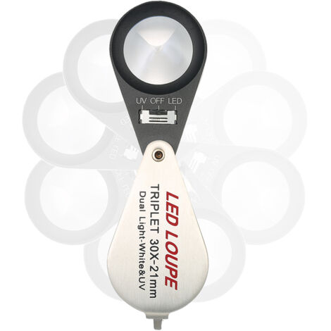 30X Mini Loupe de Bijoutier LED Multifonctionnelle de Poche Portable 21mm 6 Loupe Triplet Loupe Lumières Circulaires en Forme de 6 Intégrées Détecteur de Contrefaçon Ultraviolet