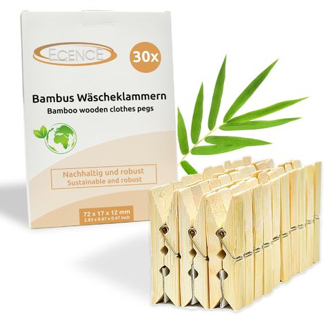 30x Wäscheklammern Holzklammern Bambus 72 x 17 x 12mm Bastel-klammern Holz Socken Zwicker