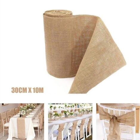 30x1000CM Chemin de Table Toile de Jute Naturel, Toile de Jute Rouleau Chemin de Table Suture Complète du Bord, Très pour la Décoration de Table pour Mariage Fête