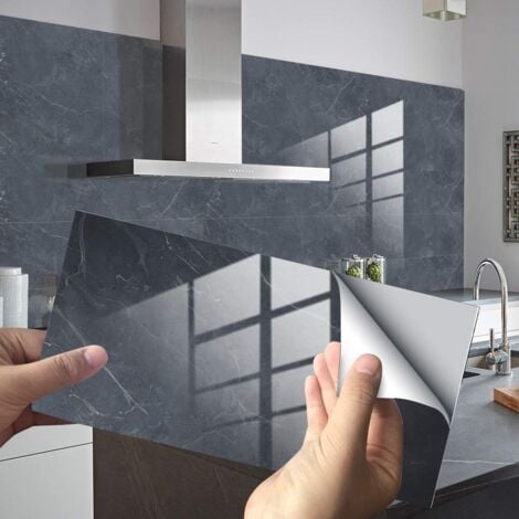30x15cm Rectangular Decorative Tile Sticker (Anthracite, 4 pcs) for Bathroom and Kitchen Tile Sticker, 3D Marble Pattern Mosaic Waterproof Adhesive Decor