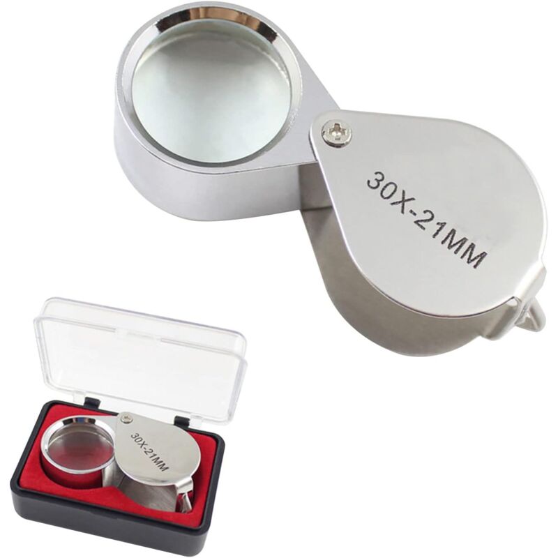Aiperq - 30x21mm Magnifying Glass, Foldable Magnifying Glass, Jewelers Loupe, 30x Pocket Magnifying Glass, Portable Jewelers Loupe, Watchmaker Loupe,