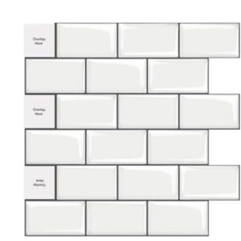 30x30cm 3D Stickers Autocollants Lot de 10 PVC Décoration Murale Ardoise Adhésifs Sticker Set avec Carreau Blanc-Noir Design pour Carrelage de Cuisine Salle de Bain