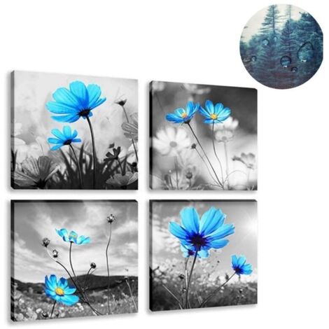 30x30CM,4 Parties Impression sur Toile - Fleur Bleue Impression sur Toile Décoration Murale pour Chambre Peintures à l'huile pour Maison Bain Salon Chambre