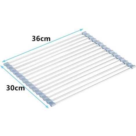 30x36cm Grille D'Evier Séchoir À Vaisselle Roll-Up 100% sans BPA Pliable pour Fruits légumes Assiette, gris
