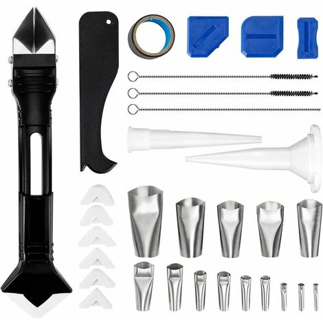 31 PCS Caulking Tool Kit, Caulking Nozzle Tools, Joint Finishing Tools, Black Brushes, Different Nozzle Sizes, For Window, Kitchen, Bathroom