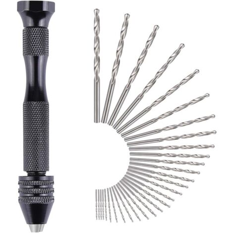 31 Pezzi Trapano a Mano Punte Elicoidali Mini Trapano a Mano di Precisione Mandrino Autoserrante in Alluminio 30 Punta Svasatrice Elicoidale 0,3-3,0 mm per Foratura Fai da Te con Borsa-RAPANDA