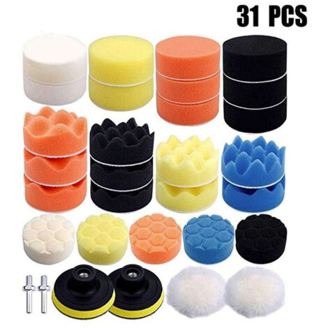 31 pièces 80mm Polissage Pad Éponge de Polissage Éponge polir Kit pour avec M14 Foret pour Voiture Ponçage Polissage pour RO/DA Double Action polisseuse Polissage