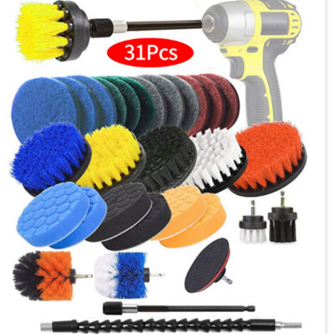 31 Pièces Brosse de Nettoyage pour perceuse Kit de Nettoyage Brosse de Nettoyage Électrique avec Tige d’Extension de pour Salle de Bains Plancher Carrelage Cuisine Grille de Voiture