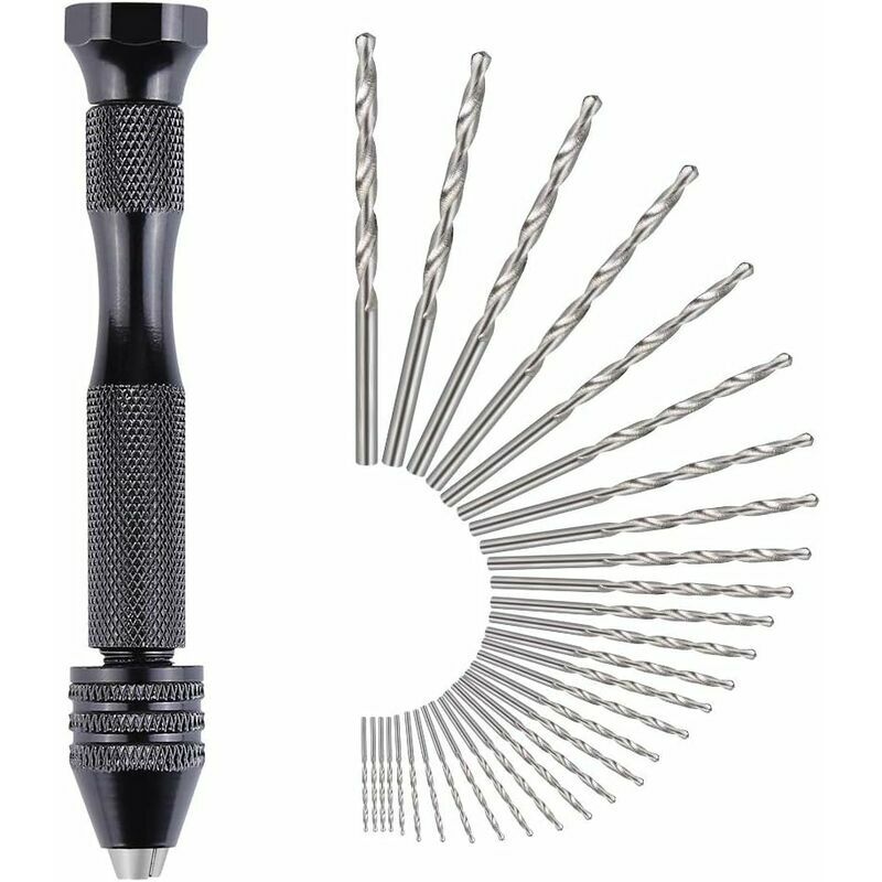 31 Pièces Perceuse à Main Twist Drill Bits Mini Perceuse à Main de Precision Aluminum Mandrin Sans Clé 30 Foret Fraise Twist 0,3-3,0 mm Pour