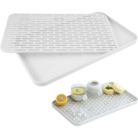31 x 17,5 x 2,2cm Egouttoir Vaisselle Plastique - Tapis Absorbant et Séchage Vaisselle, Plateau Égouttoir et Séchage, pour Tasses, Bols, Fruits,Blanc