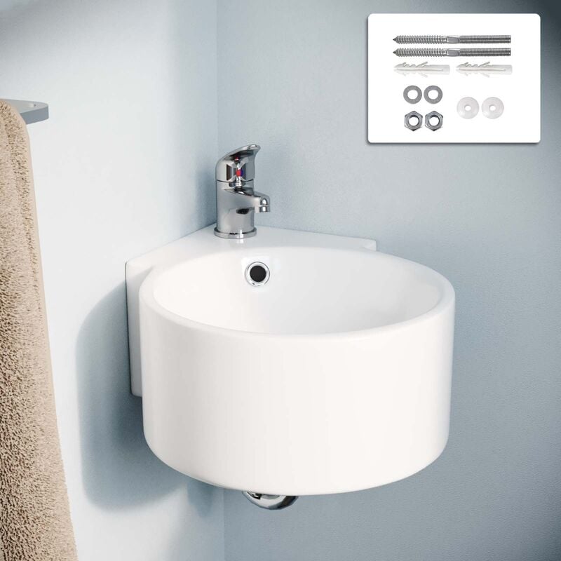 310 X 435Mm Bathroom Wall Hung Cloakroom Ceramic Compact Corner Basin Sink And Fittings