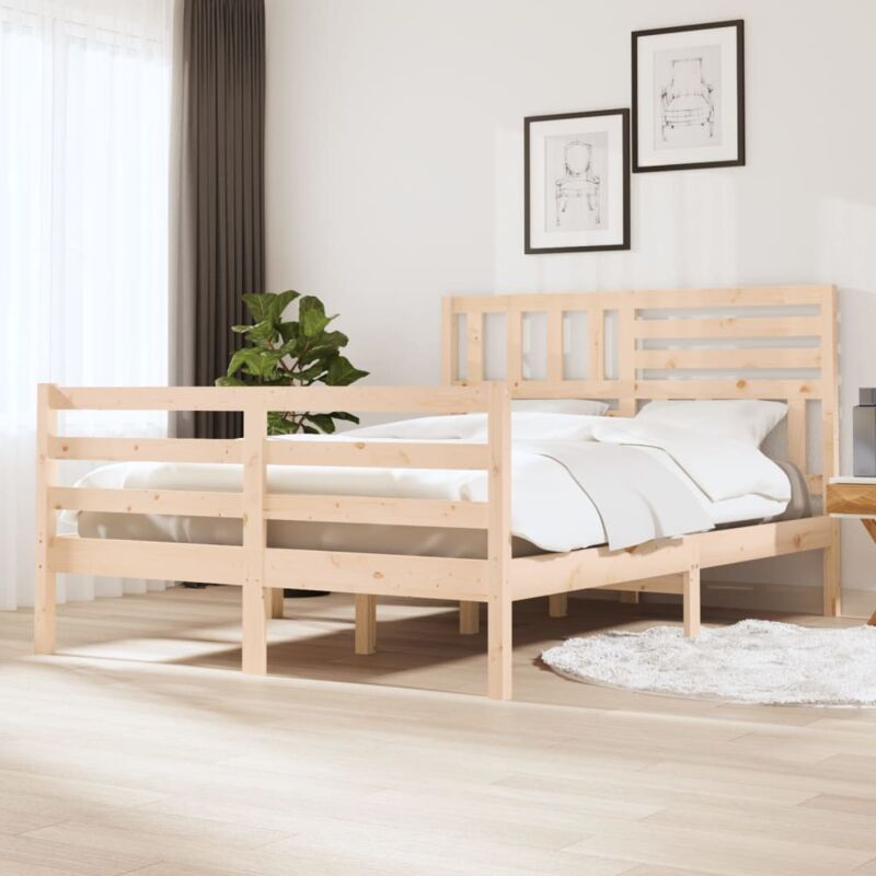 Letto adulto, Giroletto, Letto matrimonial Nero in Legno Massello 135x190 cm 4FT6 Doppio Vidaxl