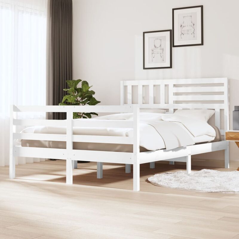 Letto adulto, Giroletto, Letto matrimonial Bianco in Legno Massello 135x190 cm 4FT6 Doppio Vidaxl