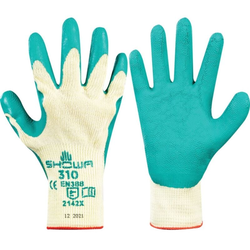 Showa - Latex Coated Grip Gloves, Green/Natural, Size 9