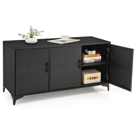 318 L Patio Wicker Storage Cabinet Deck Box w/Shelves-Black