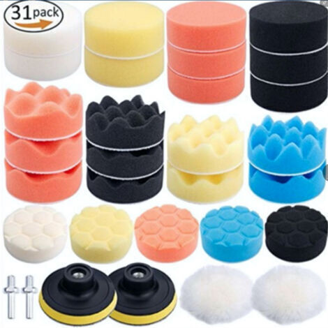 31Pcs Éponge De Polissage Auto Polisseuse Voiture Kit avec M14 Drill Kit d'Adaptateur + Disque de polissage + Brosse De Nettoyage pour RO/DA Double Action Polisseuse