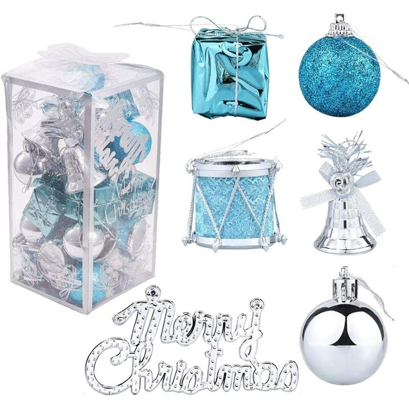

32 bolas de decoración de árbol de Navidad Decoración de árbol de Navidad Pandereta de Navidad Caja de regalo Tarjeta de carta Tienda en casa Árbol