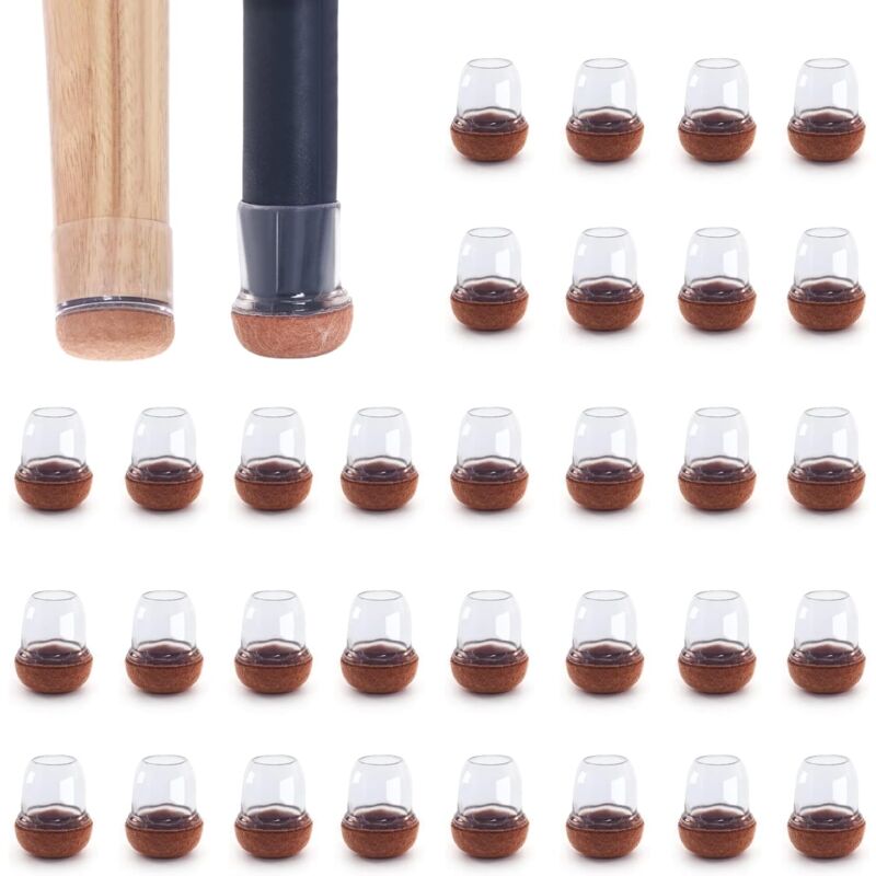 32 capuchons de jambe de chaise, capuchons de protection pour pieds de chaise, protecteurs de jambe de chaise en silicone épais transparent (Fit: