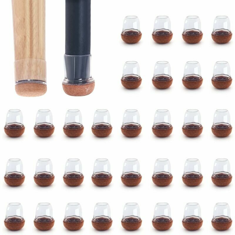 32 capuchons de jambe de chaise, capuchons de protection pour pieds de chaise, protecteurs de jambe de chaise en silicone épais transparent (Fit: