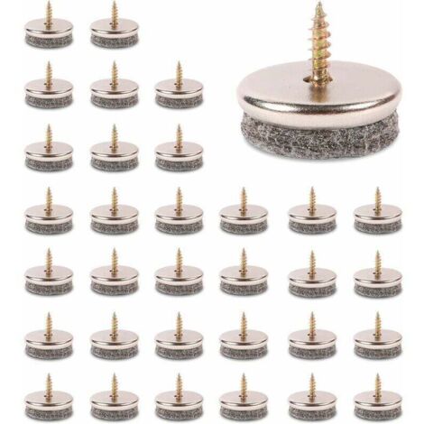 32 deslizadores para sillas de 28 mm de diámetro. Estos deslizadores para muebles con fieltro de 5 mm de grosor protegen perfectamente las patas de las sillas y se instalan fácilmente con un tornillo.