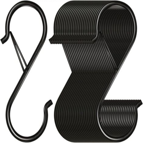 32 ganchos en S de metal resistentes de 8,9 cm (3,5 pulgadas) con lazo de seguridad negro.