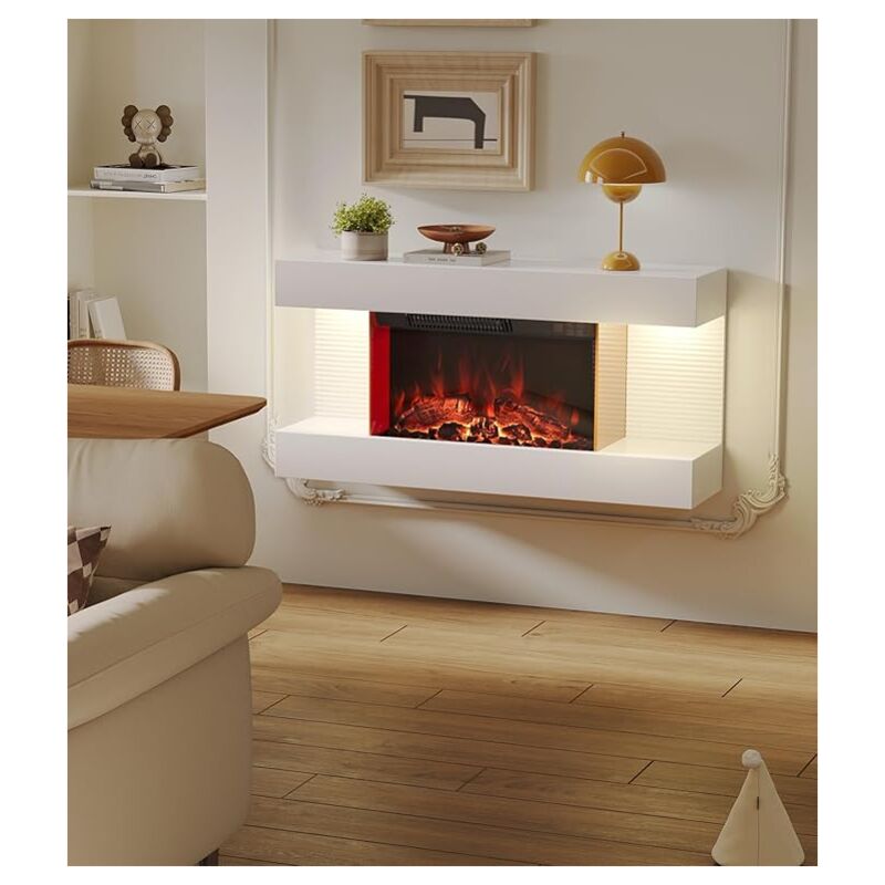 M.c.haus - 32-Inch Cheminée électrique murale blanche - 12 couleurs de flammes, 3 luminosités, minuterie, protection contre la surchauffe, chauffage