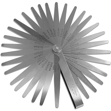 32 Lames Jauge d'Épaisseur 0,03-1,00mm/0,001-0,04" en Acier- Double marquage Métrique et Impérial Outil de Mesure pour mesurer la Largeur ou l'épaisseur de l'écart