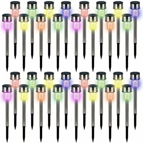 32 luces solares para jardín, luces LED solares de acero inoxidable para caminos y patios, iluminación solar multicolor