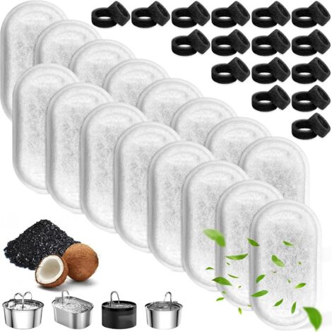 32 Pcs Filtres Fontaine Eau Chat, Sets 16 Filtre Charbon & 16 Eponge Mousse, Accessoire Remplacement Filtration Animaux Compagnie pour  3,2L, 2L Acier Inoxydable Distributeur Eau Chats