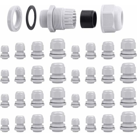 32 pcs Presse-étoupes M12, M16, M20, M25 x 1,5 IP68 Boîte de connecteur Presse-étoupe en plastique étanche Connecteur Ø 6mm - 25mm (Gris)