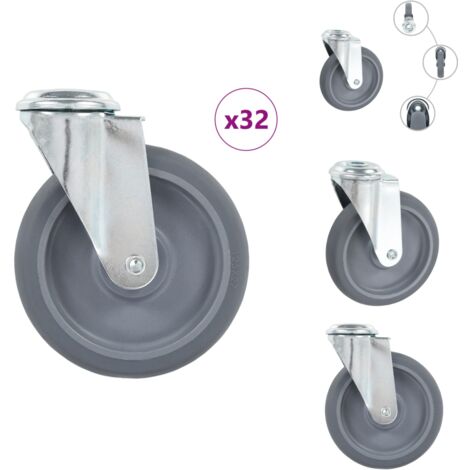 32 pcs Roulettes pivotantes à trou de boulon 125 mm - Roulette Pivotante - Roulettes Pivotantes - Roulette De Chariot - Roulettes De Chariot