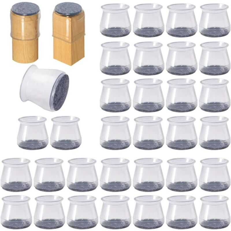 32 pièces capuchons de pieds de chaise, capuchons de protection pour pieds de chaise, capuchons de pieds de chaise transparents avec patins en feutre