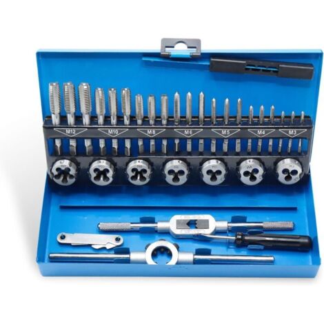 32-piece tap and die set, M3-M12 cutting diameter, manual tapping tools, thread drill bit set for creating and repairing threads, tapping and threading
