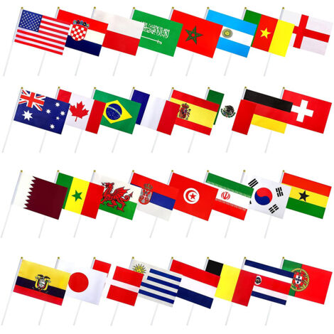 32 Pièces Drapeaux de Bâton Coupe du Monde 2022