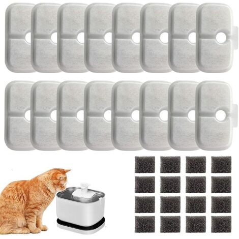 32 Pièces Filtre Fontaine Eau Chat, Filtres de Remplacement pour Dockstream Fontaine à Eau pour Chat PLWF005, PLWF115, PLWF105, 16 Filtres avec Charbon Actif et 16 Eponges en Mousse