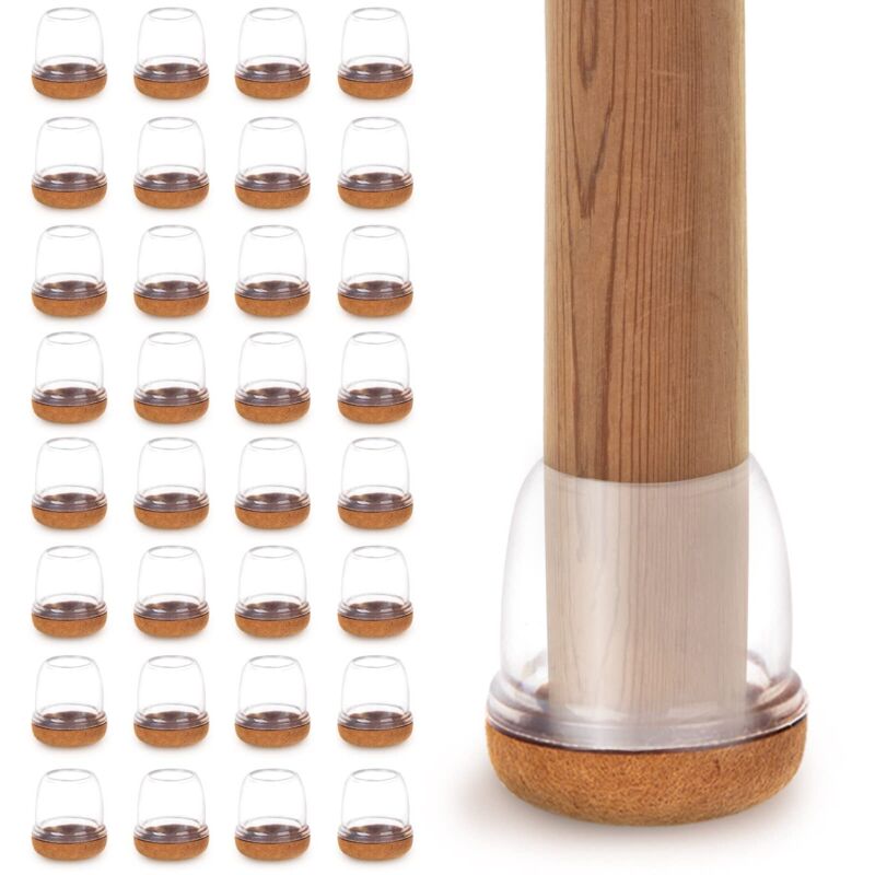 32 pièces protecteurs de pieds de chaise en feutre, capuchons de pieds de chaise en silicone transparent, adaptés aux pieds ronds d'un diamètre de 14