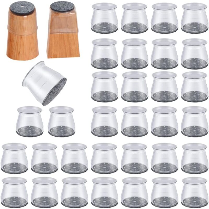 32 pièces Protection Pied de Chaise, protège pied de chaise, protections de sol en silicone transparent pour pieds de chaise avec patins en feutre,