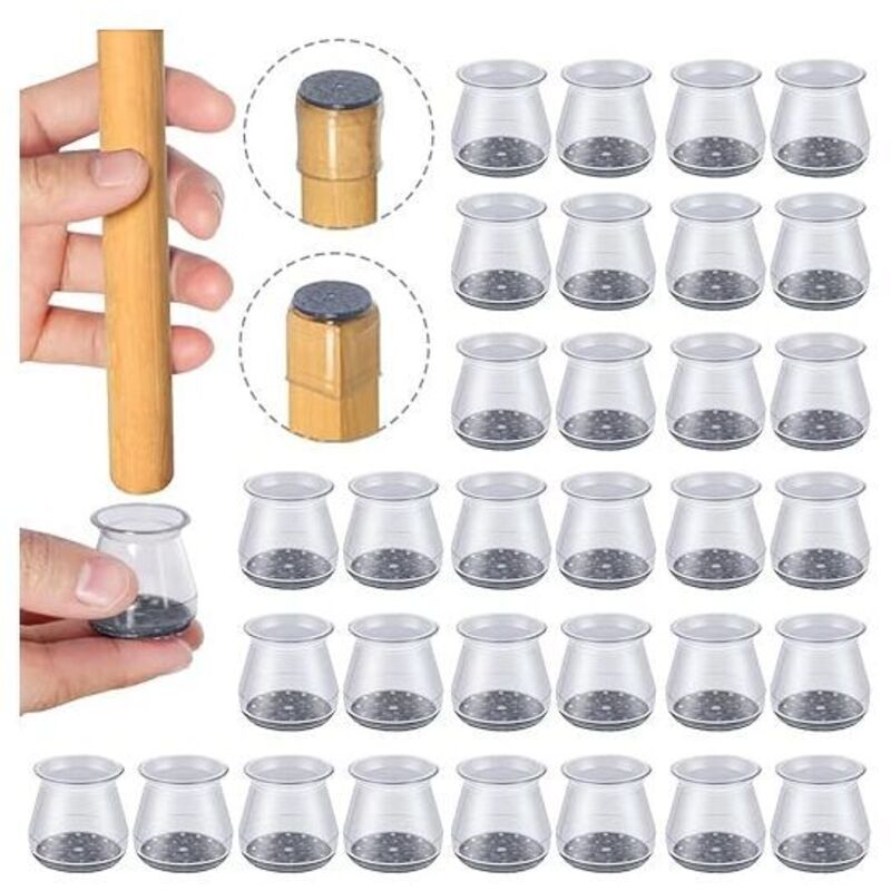 32 pièces Protection Pied de Chaise Silicone,Taille: Petit (Fit 23 - 32 mm) , Petit Patin de Chaise, Protections de Sol en Silicone Transparent pour