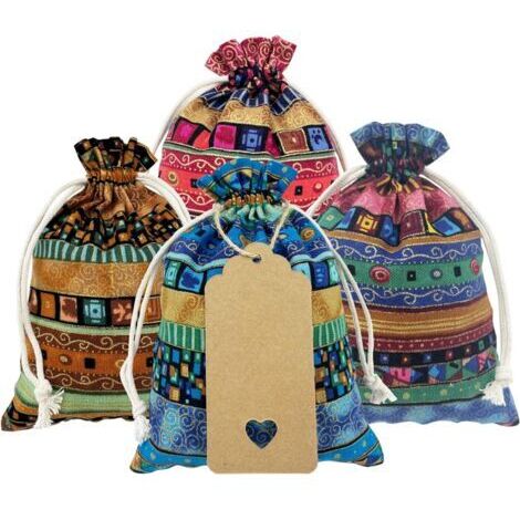 32 Pièces Sacs Cadeaux en Coton avec Cordon de Serrage 13cm x 18cm Style d’Art Ethnique Sac en Toile de Jute Pochettes à Bijoux Sacs d’Artisanat pour le Mariage de Fête d’Anniversaire